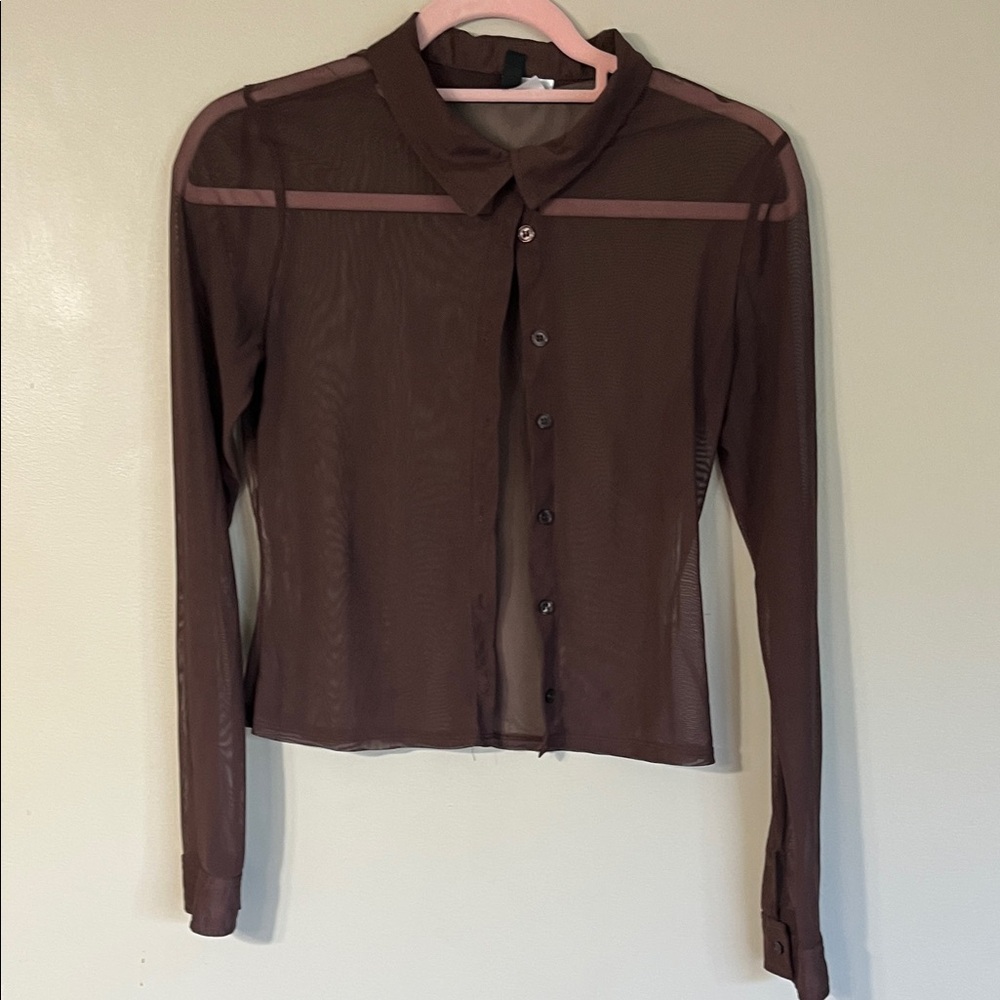 Divided Sheer Brown Button-Down Shirt